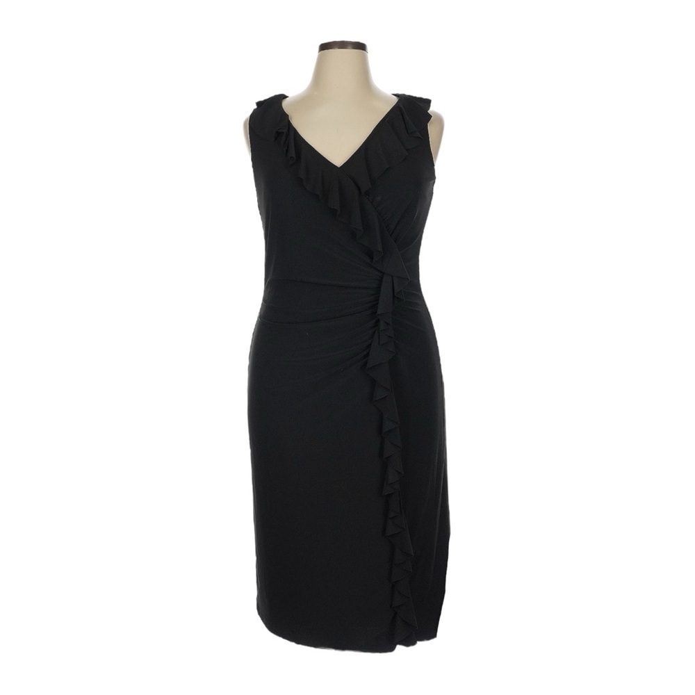 Chaps Ralph Lauren LBD Ruffled Sleeveless V-Neck Stretchy Bodycon Dress Size M